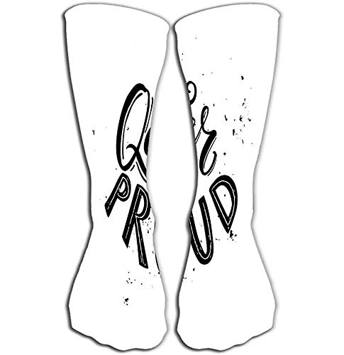 TeeHee Novelty Cotton Knee High Fun Socks 5-Pack para mujeres queer proud black white typography grung texture gay lesbian pride slogan