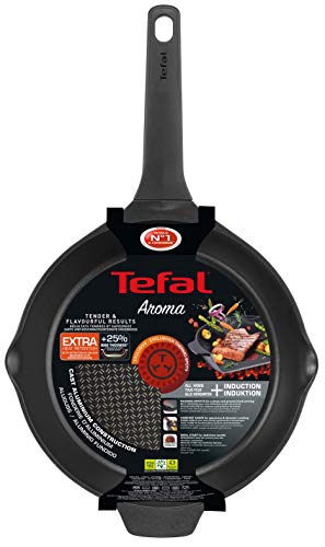 Tefal Aroma - Sartén de aluminio fundido 24 cm recubrimiento titanio antiadherente y thermosport, aptas para todo tipo de cocinas, base gruesa adecuada para inducción, asas de apoyo (Reacondicionado)