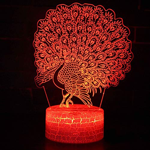 Tema de apertura de pavo real Luz 3D Luz de noche LED 7 colores cambiantes Luz de humor táctil Regalo de vacaciones