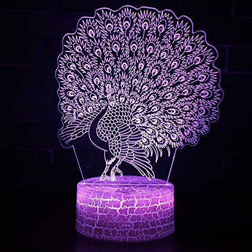 Tema de apertura de pavo real Luz 3D Luz de noche LED 7 colores cambiantes Luz de humor táctil Regalo de vacaciones