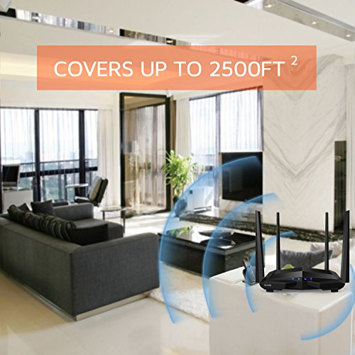 Tenda AC10U Router WiFi inalámbrico (AC1200 Doble Banda 5 GHz a 867 Mbps, 2,4 GHz a 300 Mbps, 1*USB 2.0, Gaming, Beamforming+, Gigabit, 4 Antenas 5dBi, , App Control, Memoria DDR 128 MB )