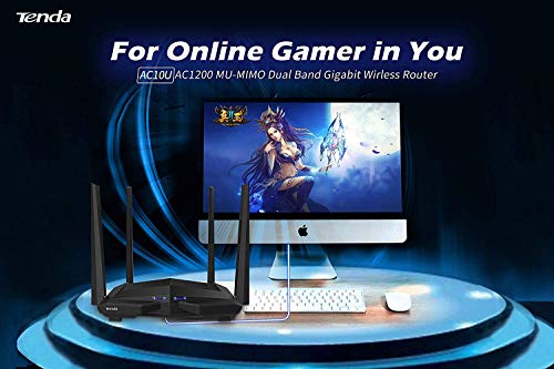 Tenda AC10U Router WiFi inalámbrico (AC1200 Doble Banda 5 GHz a 867 Mbps, 2,4 GHz a 300 Mbps, 1*USB 2.0, Gaming, Beamforming+, Gigabit, 4 Antenas 5dBi, , App Control, Memoria DDR 128 MB )