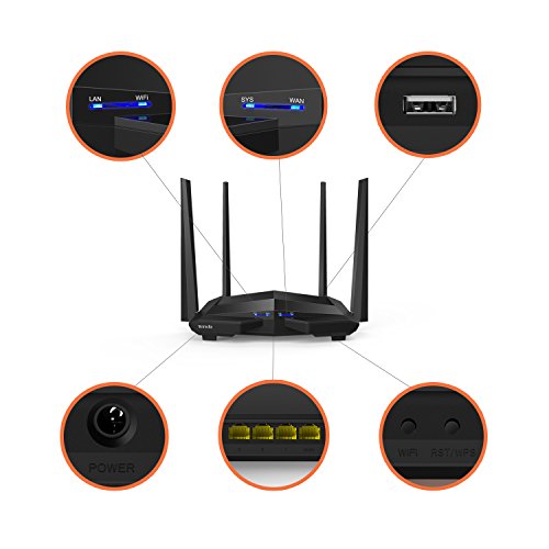 Tenda AC10U Router WiFi inalámbrico (AC1200 Doble Banda 5 GHz a 867 Mbps, 2,4 GHz a 300 Mbps, 1*USB 2.0, Gaming, Beamforming+, Gigabit, 4 Antenas 5dBi, , App Control, Memoria DDR 128 MB )