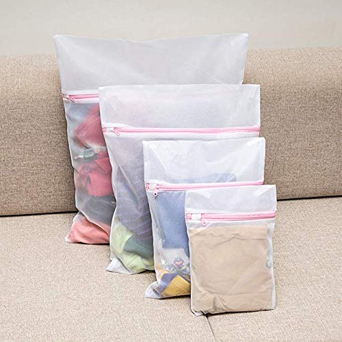 Tenn Well – Bolsas para Ropa Sucia, Reutilizable de Malla de lavandería Bolsa de Lavado con Cremallera Sujetador, Ropa Interior, Calcetines, Medias, Medias, Ropa de bebé (Color Blanco)