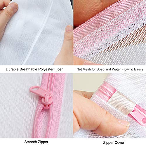 Tenn Well – Bolsas para Ropa Sucia, Reutilizable de Malla de lavandería Bolsa de Lavado con Cremallera Sujetador, Ropa Interior, Calcetines, Medias, Medias, Ropa de bebé (Color Blanco)