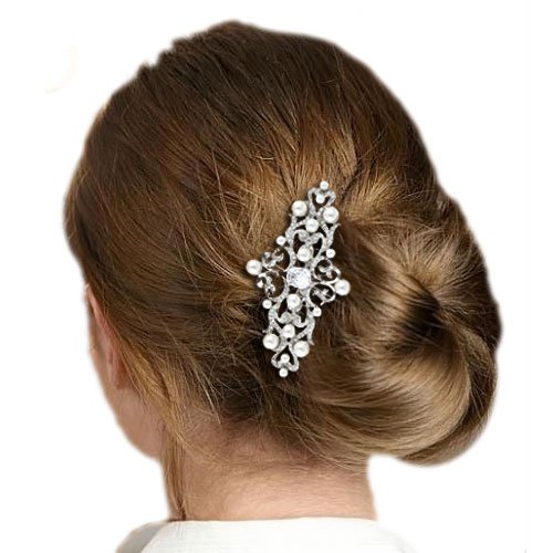 TENYE Cristal austriaco CZSimulado Perla Boda Dulce Corazón Peine Pelo Claro Plateado