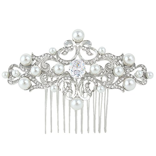 TENYE Cristal austriaco CZSimulado Perla Boda Dulce Corazón Peine Pelo Claro Plateado