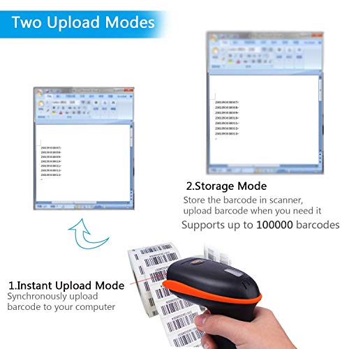 Tera Lector de Códigos de Barras Inalámbrico 2D, Escáner Láser de Códigos QR para Sistema de Farmacia, Dos Modos de Uso, Inalmábrico a 2.4GHz y con Cable USB 2.0 con Soporte Incluido [Nueva Versión]