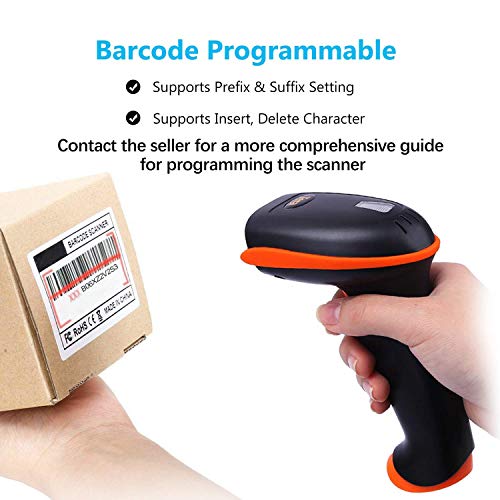 Tera Lector de Códigos de Barras Inalámbrico 2D, Escáner Láser de Códigos QR para Sistema de Farmacia, Dos Modos de Uso, Inalmábrico a 2.4GHz y con Cable USB 2.0 con Soporte Incluido [Nueva Versión]