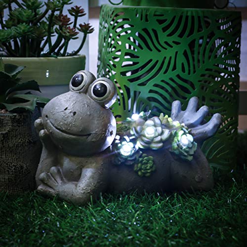 TERESA'S COLLECTIONS Adornos de Jardín de Hada con Luz Solar, 18.5cm Figurilla de Resina de Rana, Accesorios de Estatua al Aire Libre, Decoración de Navidad para Casa, Jardín, Camino, Césped