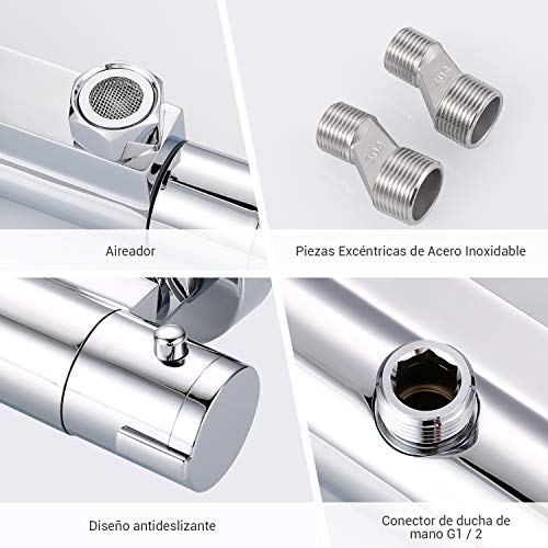 Termostato de Ducha, Dalmo DBWF01GR Grifo Termostático Ducha con Temperatura Preciso 38 ℃, Grifería Termostática con el Botón de Seguridad, Termostato Ducha con Ahorra Agua