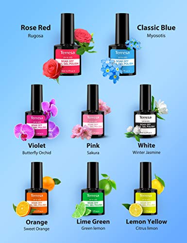 Terresa Esmaltes Semipermanentes de Uñas en Gel UV LED, 8 Colores Kit de Esmaltes de Uñas, Esmaltes en Gel Soak Off 10ml