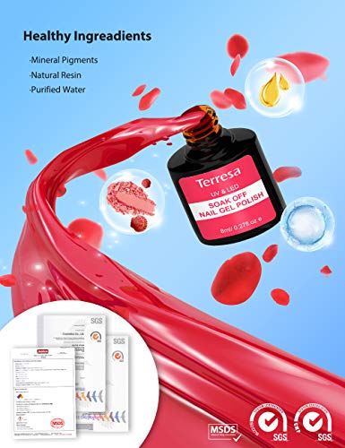 Terresa Esmaltes Semipermanentes de Uñas en Gel UV LED, 8 Colores Kit de Esmaltes de Uñas, Esmaltes en Gel Soak Off 10ml