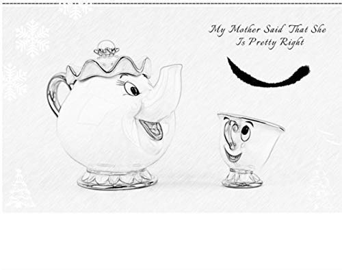 Tetera con diseño de la Bella y la Bestia con texto en inglés "Mrs. Potts Chip" y taza
