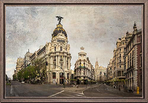 TEXFOTO Cuadro Enmarcado - Calle Gran Vía de Madrid, Calle Alcalá y Edificio Metrópolis de Madrid- Fotografía artística y Moderna Listo para Colgar - Hecho a Mano en España (20_x_30_cm)