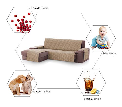 Textilhome - Funda Cubre Sofá Chaise Longue Circus, Protector para Sofás Acolchado Brazo Izquierdo. Tamaño -240cm. Color Beige (Visto DE Frente)