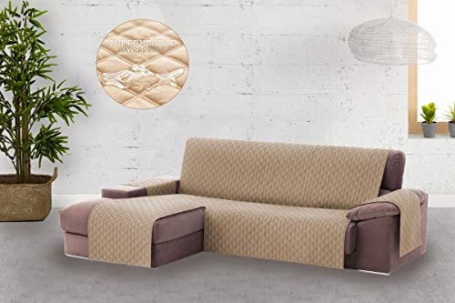 Textilhome - Funda Cubre Sofá Chaise Longue Circus, Protector para Sofás Acolchado Brazo Izquierdo. Tamaño -240cm. Color Beige (Visto DE Frente)