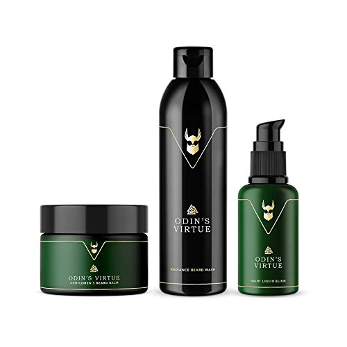 The Beard Struggle Essential Kit Odin's Virtue – para el cuidado de hombres y barba con bálsamo para barba, barba, aceite nocturno, 100% natural y orgánico