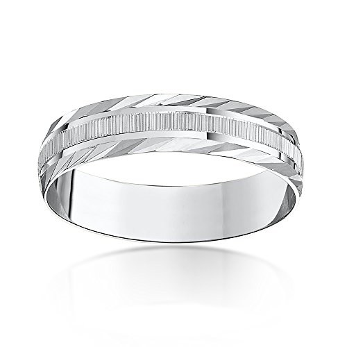 Theia Anillo de Bodas de Oro Blanco, 9k, Peso Pesado, centro Mate Serrado y Borde en Diseño Diagonal Forma de D, 5mm - Tamaño 19