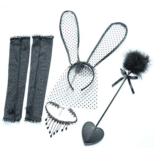 Theshy Venta al por mayor Guantes de encaje Conejo Diadema Conjuntos de ropa de tela para los juguetes Flirt de la pareja Sexy Cosplay SM Productos Set (35CM, negro)