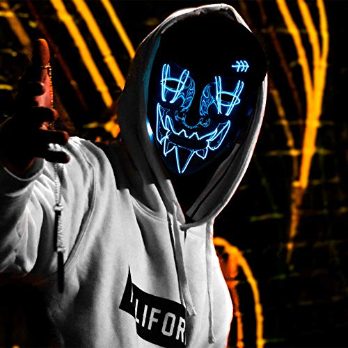 ThinkMax Máscara LED Halloween para Halloween Cosplay Festival Party, Fiesta de Musica, Mascarada (Azul + Verde)