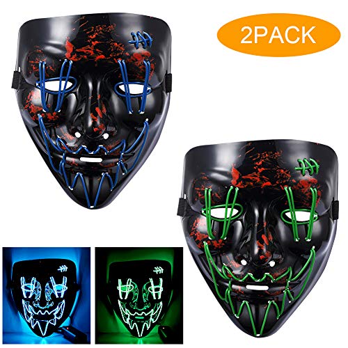 ThinkMax Máscara LED Halloween para Halloween Cosplay Festival Party, Fiesta de Musica, Mascarada (Azul + Verde)