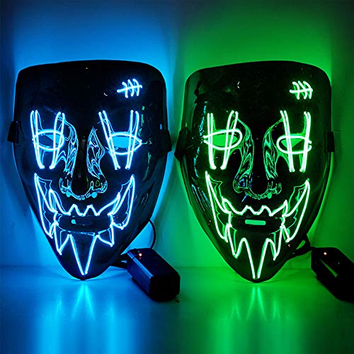 ThinkMax Máscara LED Halloween para Halloween Cosplay Festival Party, Fiesta de Musica, Mascarada (Azul + Verde)