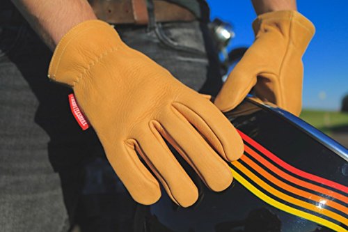 THROTTLESNAKE Guantes de Cuero Vintage para Moto con Kevlar Amarillo Mostaza GLOVE TROTTER † Mustard Yellow Old School Motorcycle Leather & Kevlar Gloves (XL)