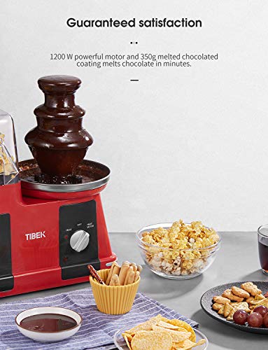 Tibek - Máquina de palomitas por aire caliente, sin aceite ni grasa, 1200 W, con olla antiadherente, medidor y boca ancha, incluye fuente de chocolate