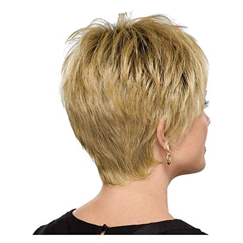 TIESALUONI Breve Pixie Cut Pelucas del Pelo Humano Mullido Omber Pelo Rubio con el Black Root Pelucas para Mujeres