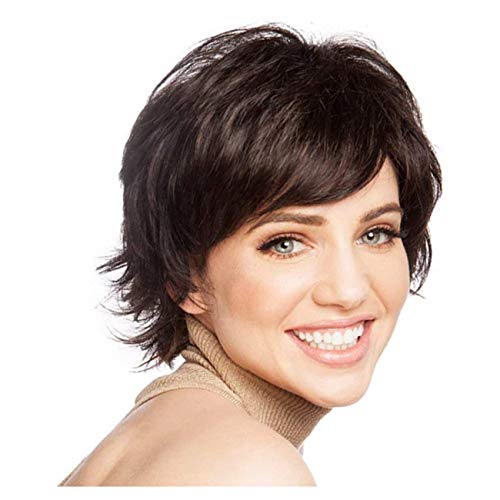TIESALUONI Las Pelucas de Pelo Corto para Las Mujeres con Bangs Natural Peluca de Cabello Humano