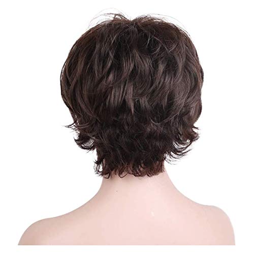 TIESALUONI Las Pelucas de Pelo Corto para Las Mujeres con Bangs Natural Peluca de Cabello Humano