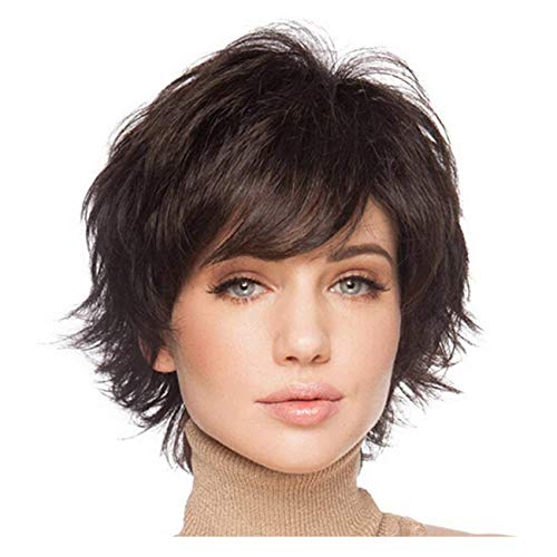 TIESALUONI Las Pelucas de Pelo Corto para Las Mujeres con Bangs Natural Peluca de Cabello Humano