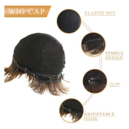 TIESALUONI Las Pelucas de Pelo Corto para Las Mujeres con Bangs Natural Peluca de Cabello Humano