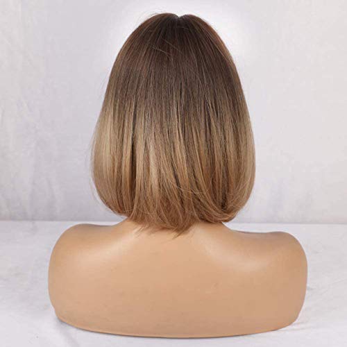 TIESALUONI Natural Corto Bob Pelucas Rectas para Las Mujeres Omber Brown Pelucas con Flequillo Uso Diario