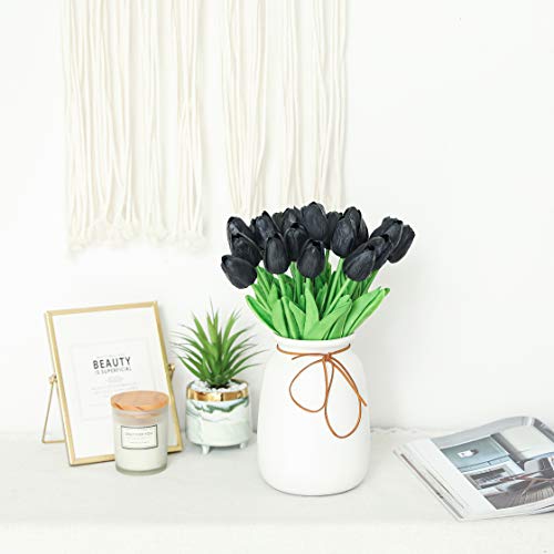 Tifuly 24 Piezas de Tulipanes Artificiales de látex, Ramos de Flores Falsos de Tulipanes realistas para el hogar, Bodas, Fiestas, decoración de oficinas, arreglos Florales (Negro)