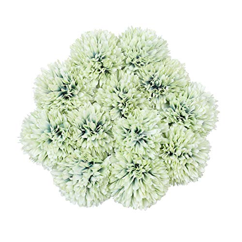 Tifuly Flores de hortensias Artificiales, crisantemo de Seda pequeña Bola de Flores para la decoración de la Oficina de la Fiesta del jardín del hogar, Ramos de Novia (Verde-12 Piezas)