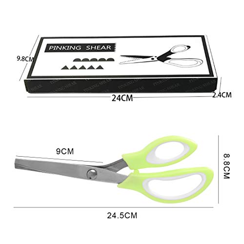 Tijeras, Tijera Material de la Manija ABS, Dentada Zig Zag Costura artesanía Inoxidable Profesional, para Bordado, Papel, Confección (verde)