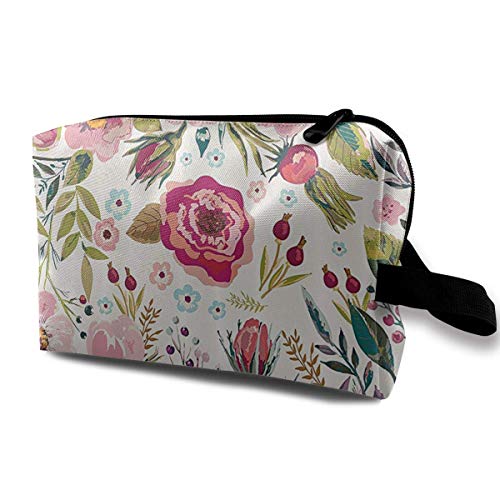 Timdle Large Capacity Cosmetic Makeup Brush Organizer with Carry-On Luage Pouch Makeup Bag with Old and Chic Flower Rose Petals Adorn The Spring Bag