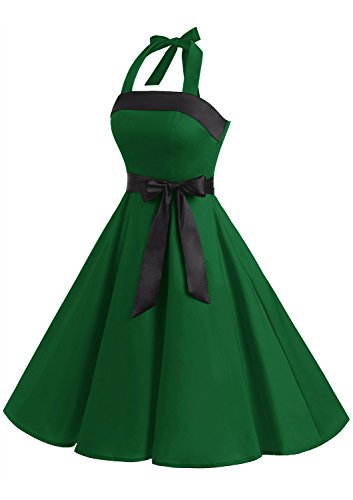 Timormode 10212 Vestido De Vintage 50s Cuello Halter Elegante Mujer Verde 3XL