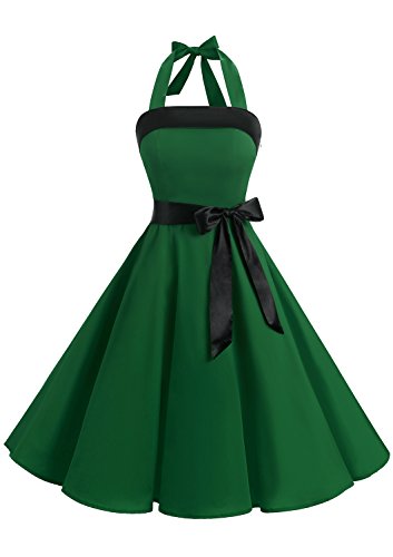Timormode 10212 Vestido De Vintage 50s Cuello Halter Elegante Mujer Verde 3XL