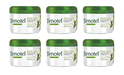 Timotei Maxi Gel Cheveux, Extrait de Bambou 100% d'Origine Végétale, Résine Végétale, Fixation Forte Tenue 24h (Lot de 6x300ml)