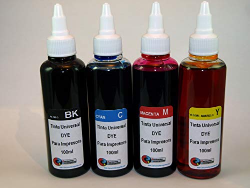 Tinta Universal Compatible para HP, Brother, Canon, Lexmark. 4 X 100ML (Negro+Cyan+Magenta+Amarillo)