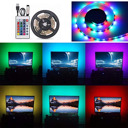 Tiras LED, Tickas Tira de luz 1M DC5V 0.6W 60 LED RGB con mando a distancia Brillo controlado por USB Regulable, Colores variables, 16 colores, aptos para decoración de habitaciones, fiestas, etc.