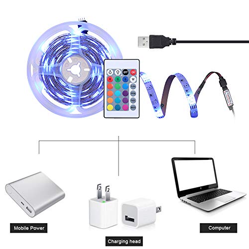 Tiras LED, Tickas Tira de luz 1M DC5V 0.6W 60 LED RGB con mando a distancia Brillo controlado por USB Regulable, Colores variables, 16 colores, aptos para decoración de habitaciones, fiestas, etc.
