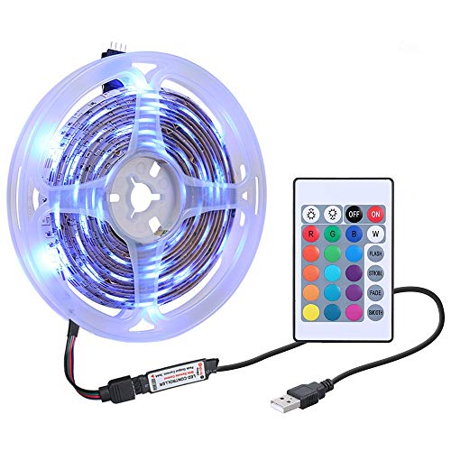 Tiras LED, Tickas Tira de luz 1M DC5V 0.6W 60 LED RGB con mando a distancia Brillo controlado por USB Regulable, Colores variables, 16 colores, aptos para decoración de habitaciones, fiestas, etc.