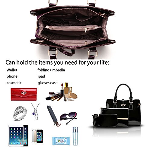 Tisdaini 2019 Bolsos de Mano Mujer Charol 3 Piezas Moda Bolsos Bandolera Bolsos Totes Bolsos de Fiesta