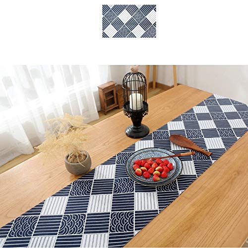 TITST Japón Estilo algodón y Lino ukiyoe patrón de Tejido Camino de Mesa Ondulado Bandera Bandera Mesa de té Zapatero Cubierta con borlas 32x200cm(Suitable 1.4-1.5m Table)-A
