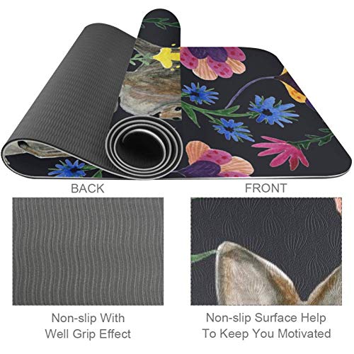 TIZORAX Acuarela Canguro Flor Antideslizante Espesor TPE Estera de Yoga Estera de Ejercicio para Yoga Pilates Gimnasio Inicio Mujeres Hombres