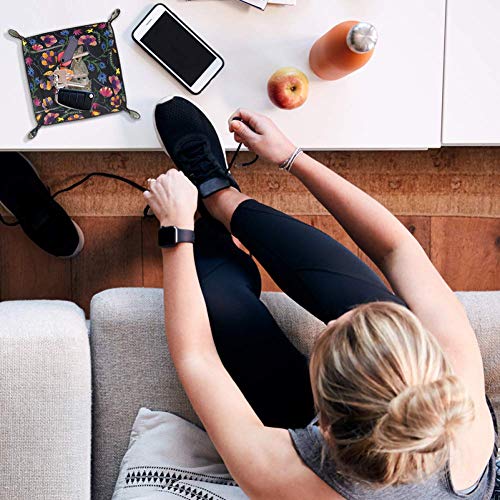 TIZORAX Acuarela Flor de Canguro Caja de Almacenamiento de Cuero Bandeja de Valet Organizador de Joyas para Llave de Moneda